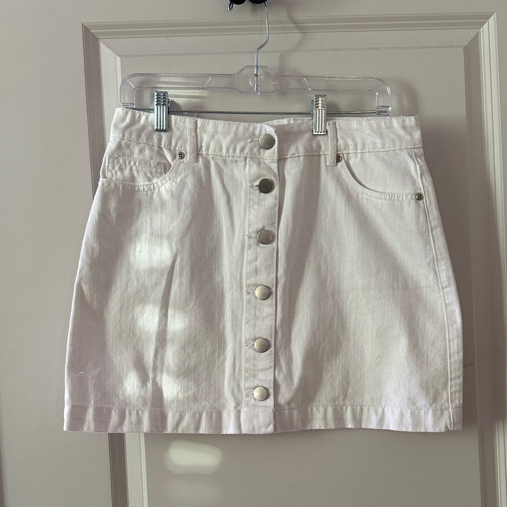 White Button-Front Denim Skirt